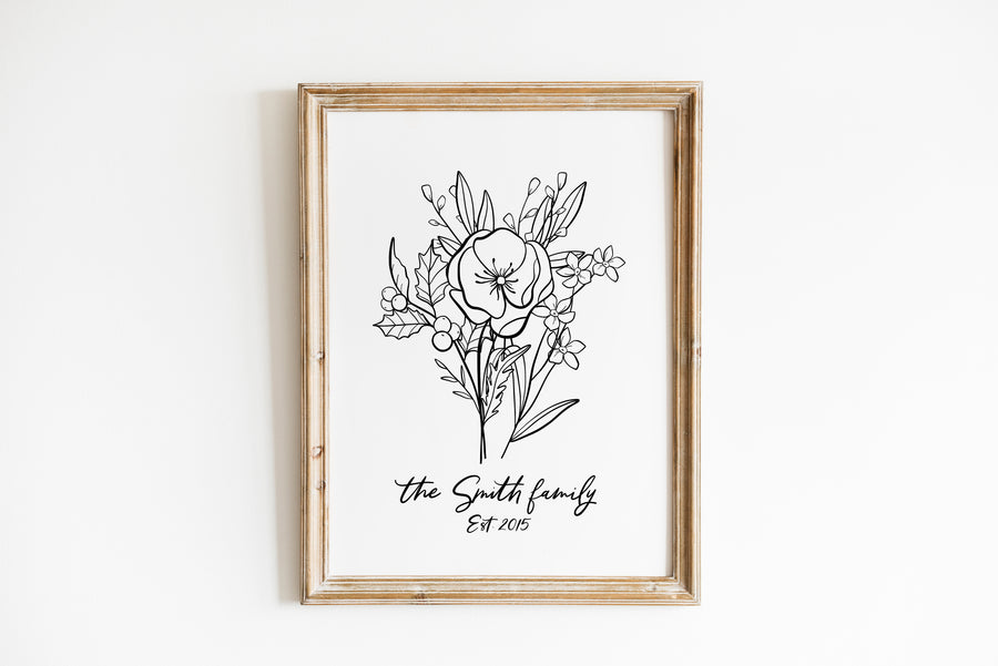 Custom Birth Flower Bouquet Print