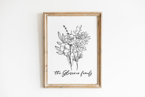 Custom Birth Flower Bouquet Print